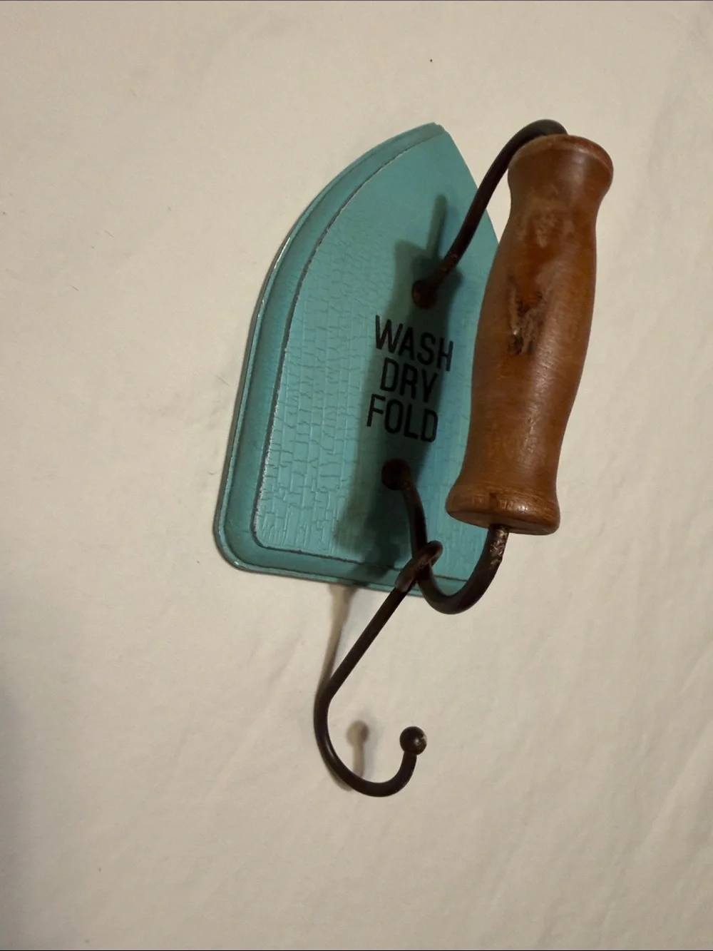 Hobby Lobby Turquoise 'Wash Dry Fold' Decorative Hook with Wood Handle